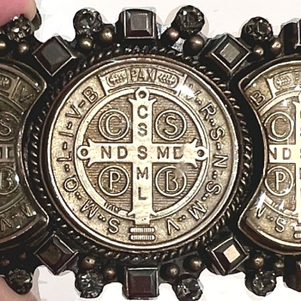 🖤 Virgins Saints & Angels Triple San Benito Jet Black Crystal Belt Buckle NEW - Picture 11 of 16